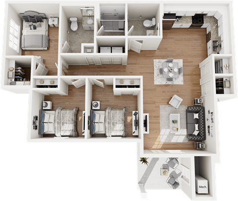 Floor plan for 3 beds, 1 bath, 1127 sqft